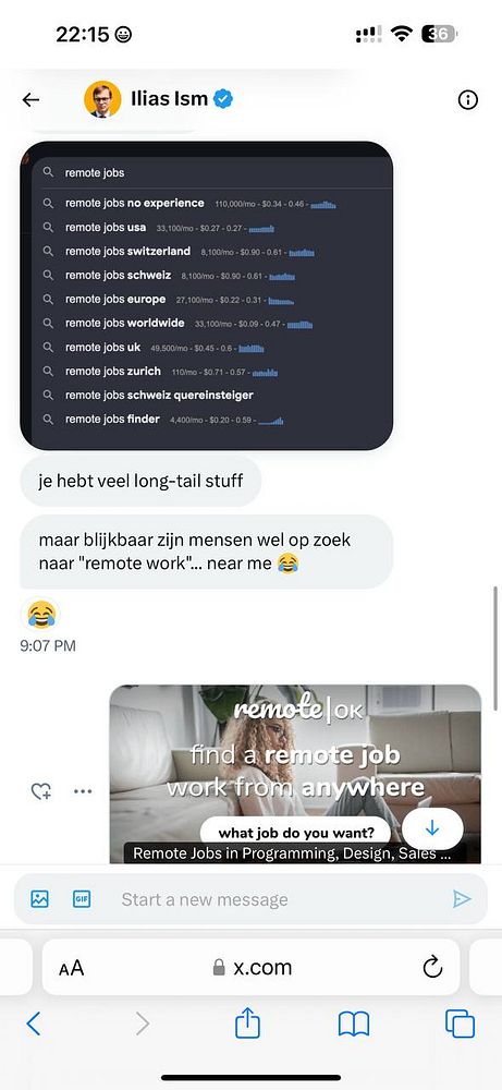 The image features a chat interface discussing remote job searches with a list of job categories and a promotional banner for remote job opportunities.