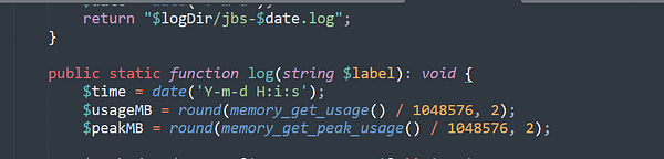 The image displays a code snippet for a memory logger class in a programming environment.