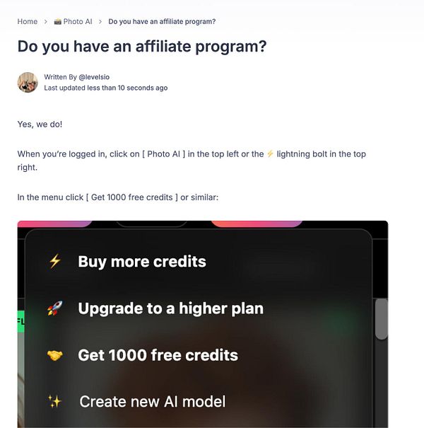 The image displays a user interface menu for a credit-based referral program in a web application.