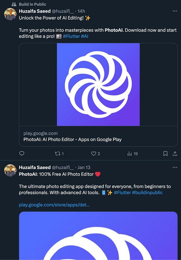 The image features a Twitter post promoting the PhotoAI app for photo editing.