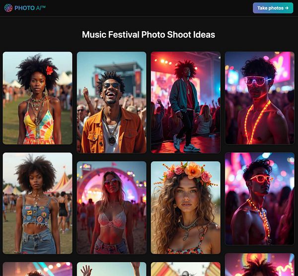 A collage of vibrant images showcasing diverse individuals at a music festival, highlighting various fashion styles and energetic atmospheres.