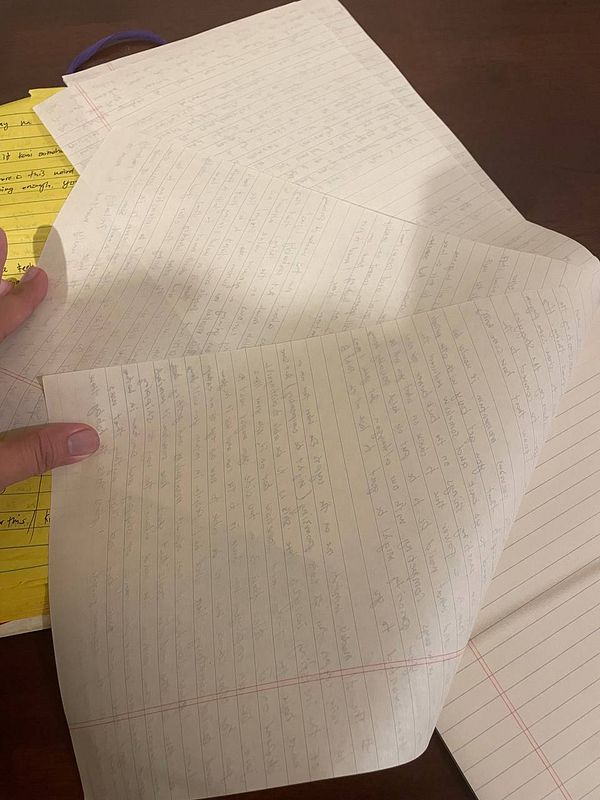 A collection of handwritten notes on lined paper, showcasing a morning brain dump.