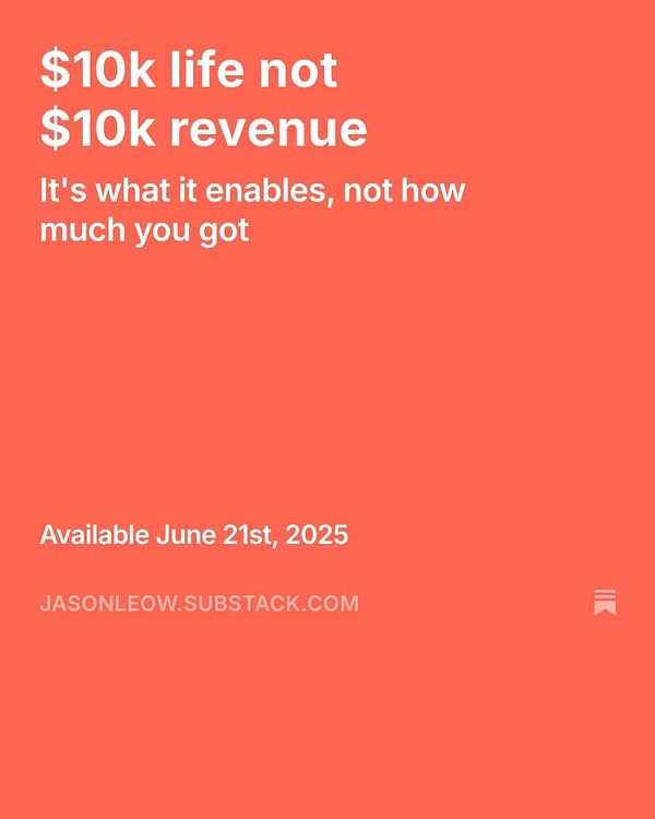 $10k life not $10k revenue emphasizes the value of lifestyle over income.