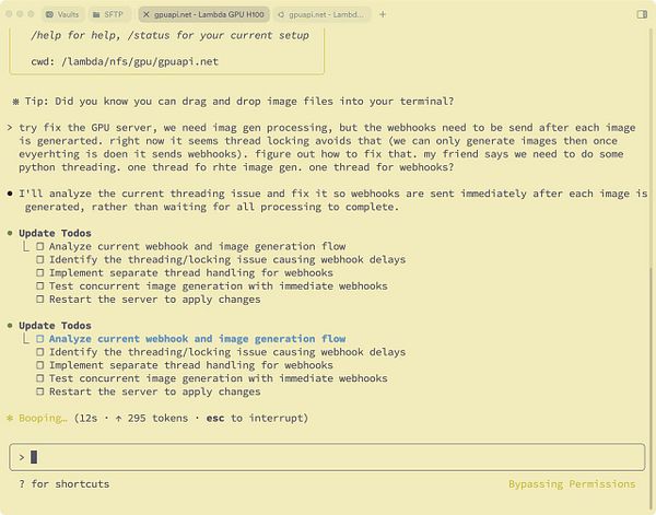 The image displays a terminal interface with a task list and instructions related to GPU server processing.