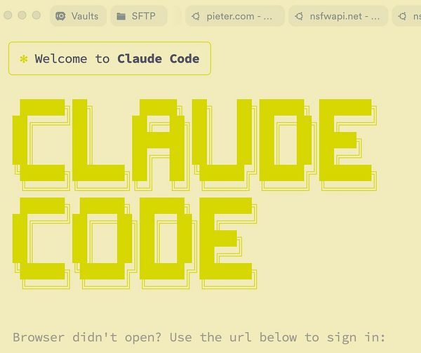 The image displays a web interface for 'Claude Code' with a bright yellow design and a message about browser access.