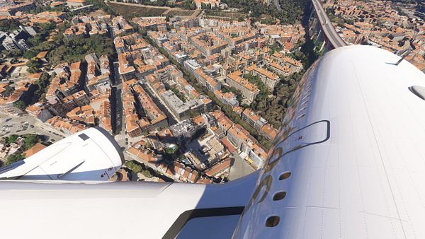 An aerial view of Lisbon captured from an A380 aircraft.