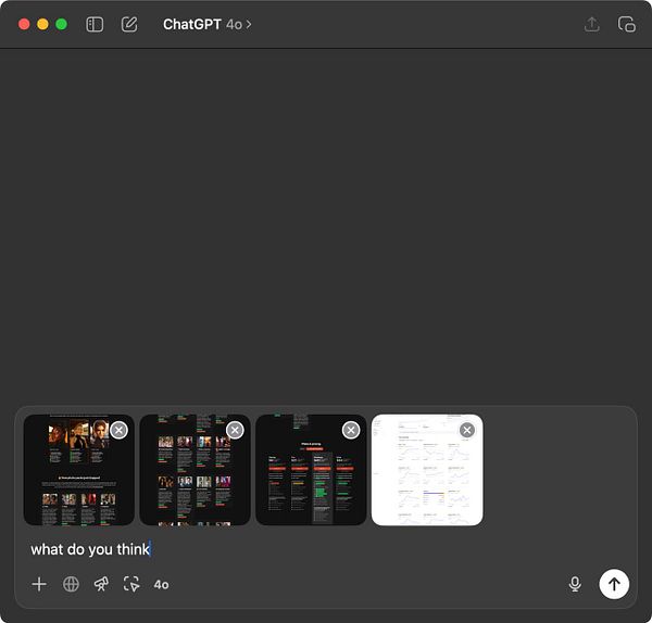 The image displays a ChatGPT interface with a dark theme and a selection of screenshots at the bottom.