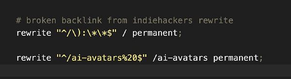 The image displays a code snippet related to rewriting broken backlinks.