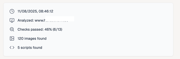 The image displays a results component from a website analysis tool.