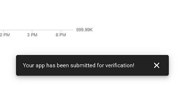 A notification indicating that an app has been submitted for verification.