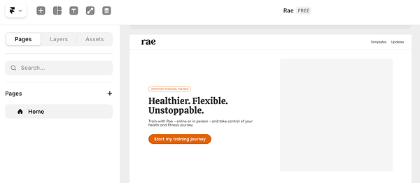 The image displays a web interface for a personal training service called Rae.