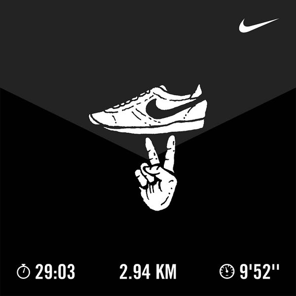 The image features a stylized graphic related to running, showcasing a sneaker and a hand gesture.