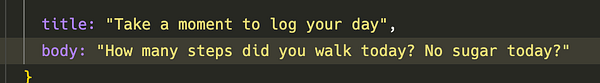 A code snippet displaying a daily reminder configuration.