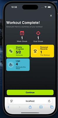 The image displays a mobile app interface summarizing a user's completed workout.