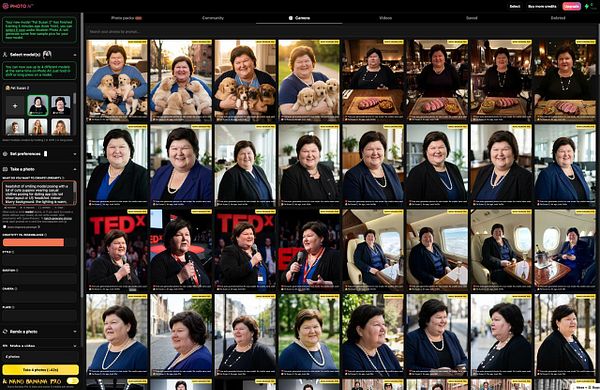 Screenshot of a web application displaying a gallery interface with error details indicating failure in creating sample photos for AI models.