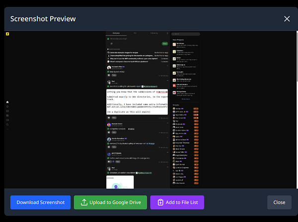 The image displays a screenshot preview interface with a chat conversation and options for managing the screenshot.