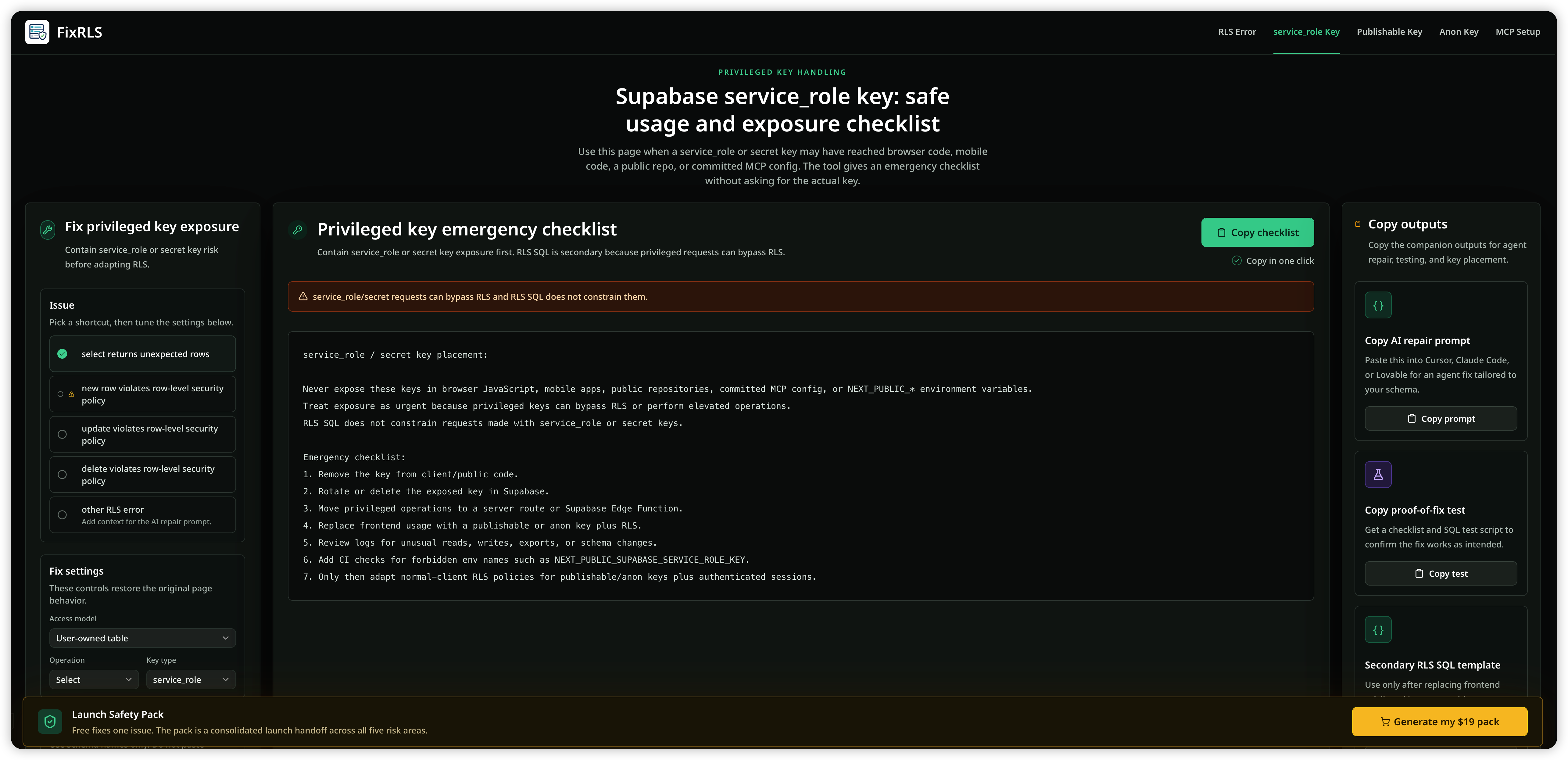 FixRLS: Fix Supabase RLS errors and risky key setups before | BetaList