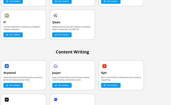 The image displays a directory of AI tools organized in a grid layout.