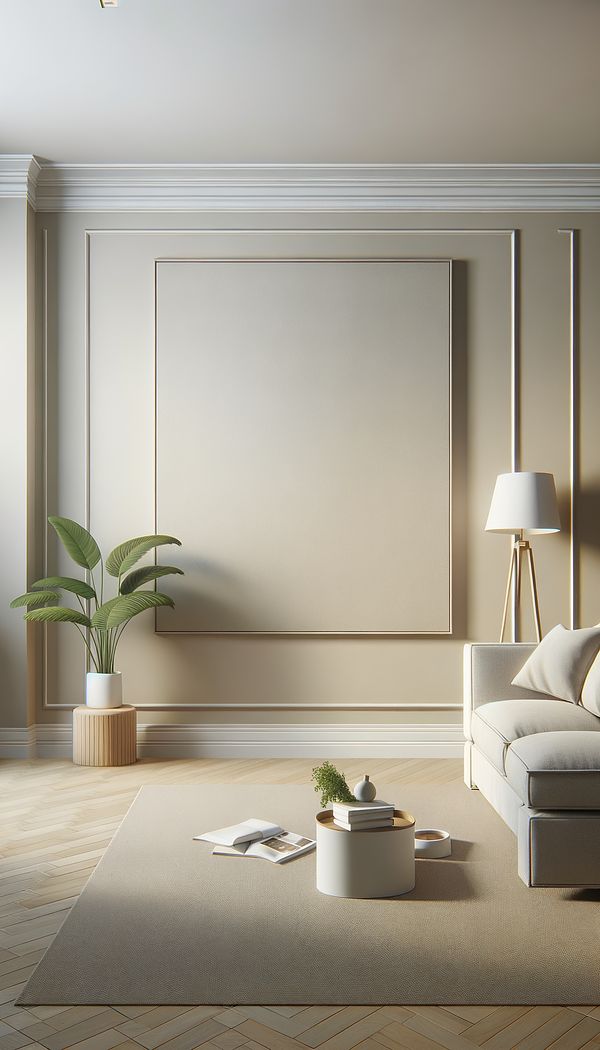 A freshly painted living room wall with a smooth, matte emulsion finish in a soft neutral color.
