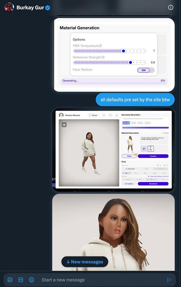 The image displays a user interface for material and geometry generation related to a 3D modeling application.
