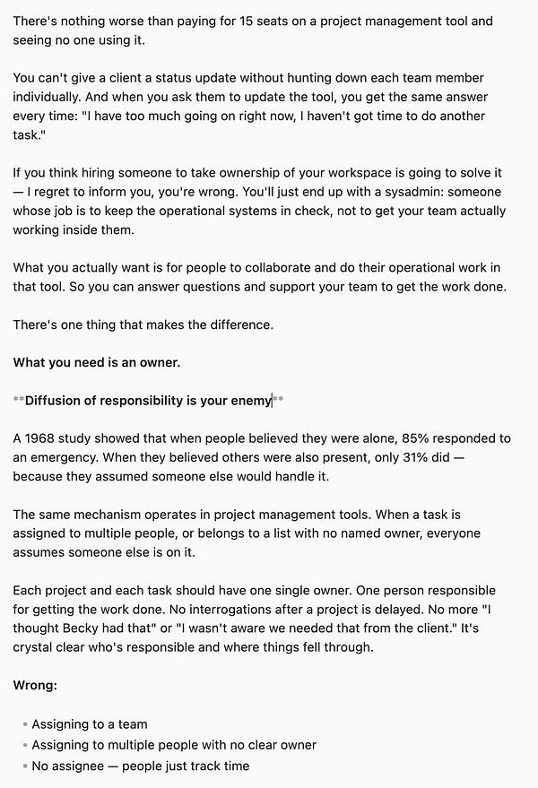 Screenshot of a project management tool interface showing a task with details and an activity log on a desktop screen.