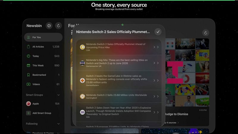 Screenshot of Newsbin: RSS Feed Reader
