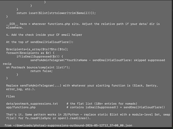 Screenshot of the Cloudflare Email web interface displaying an import task and bounced email notifications from Postmark.