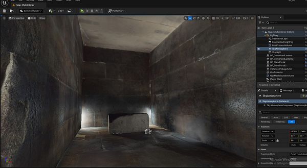 The image depicts a 3D rendering of the interior of the Khufu pyramid, showcasing a stone chamber with a large block in the center.