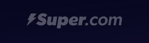 The image features a logo for Super.com displayed on a dark background.