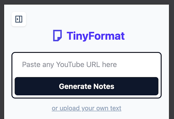 The image displays a mobile interface for the TinyFormat tool.