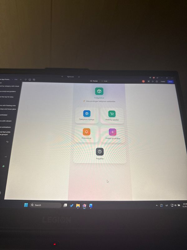 A UX design interface for a mobile application is displayed on a laptop screen.