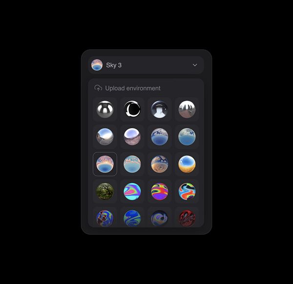 The image displays a user interface for selecting environment lighting options in a design application.