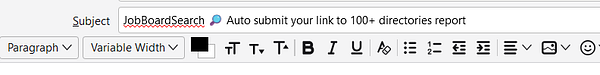 The image displays an email composition interface with a subject line related to job board link submissions.