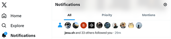 Screenshot of a Twitter section showing a new follower notification and parts of tweets about Stripe Sessions from Life After Stripe account.