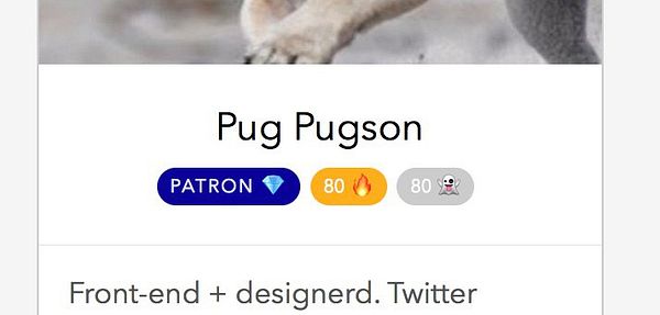 User profile of Pug Pugson displaying various achievement badges.