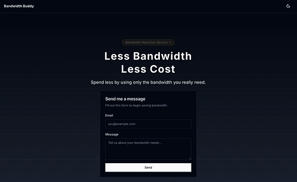 The image displays a web form for a service called Bandwidth Buddy, designed to help users save on bandwidth costs.