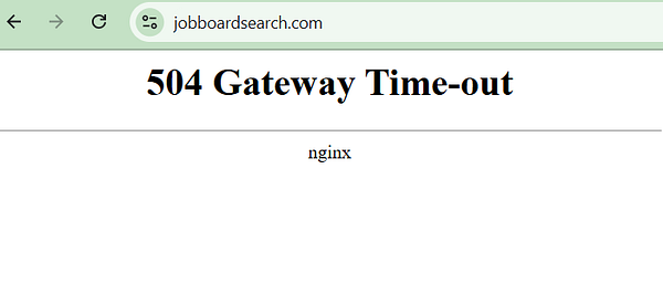 A web page displaying a 504 Gateway Time-out error message.
