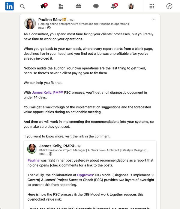 Professional graphic design promoting a 14-day practice checklist for digital operations leadership featuring a photo and LinkedIn post attribution.