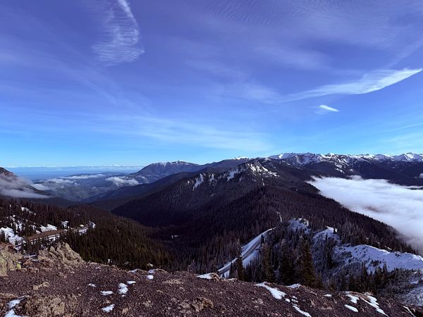 A breathtaking panoramic view of the mountains and valleys at Hurricane Ridge in Olympic National Park.
