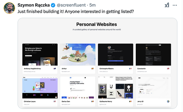 A curated gallery of personal websites displayed in a grid format.