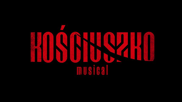Logo for the musical titled 'Kościuszko' in bold red letters on a black background.