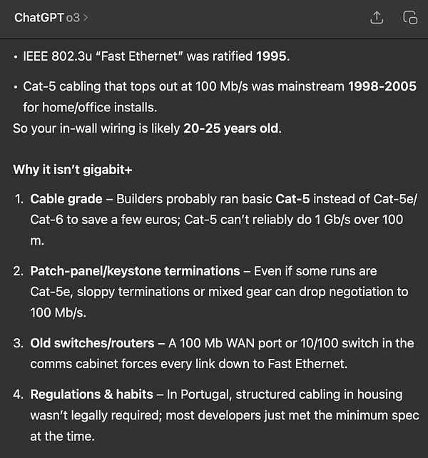 The image contains a detailed explanation about LAN cables and their limitations in a home network context.