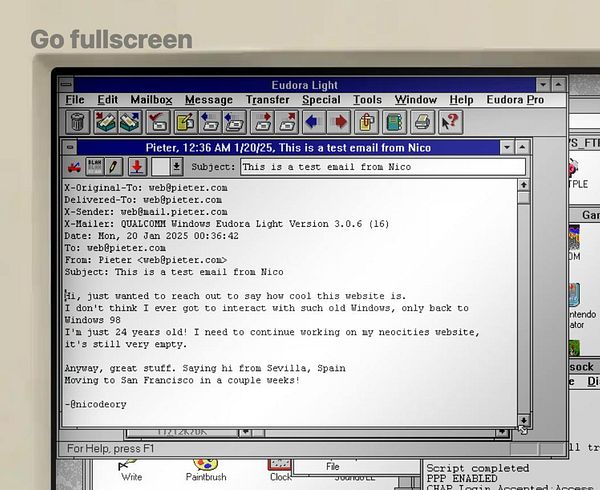 An email interface displaying a message in Eudora Light from a user named Nico.