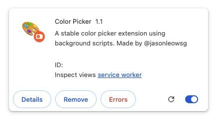 Screenshot of a newly created Chrome extension titled 'Color Picker' with a basic interface.