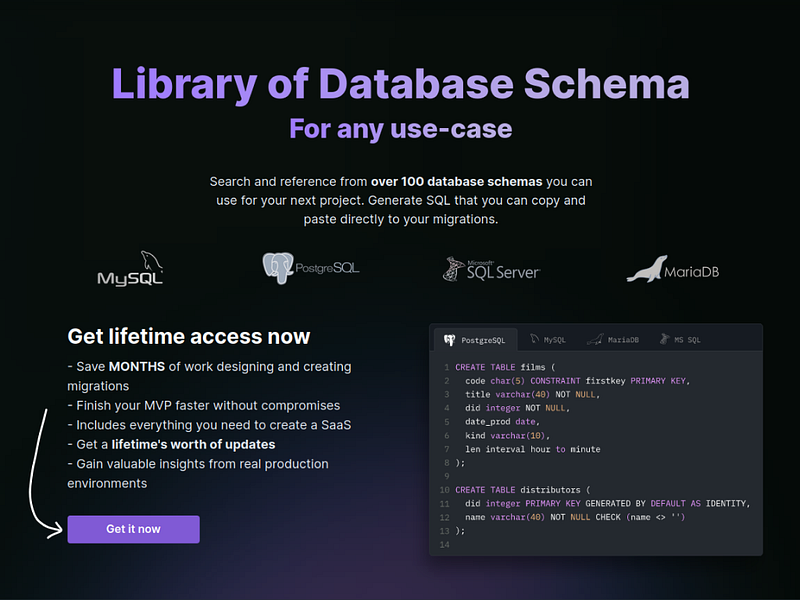 DbSchemaLibrary Lifetime Access: Get your database design | BetaList