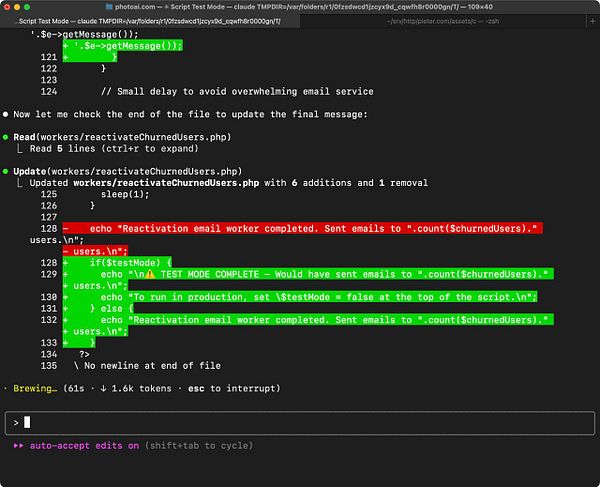 The image displays a code editor interface showing a PHP script related to reactivating churned users.