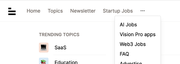 The image displays a user interface from a website featuring trending topics and job categories.