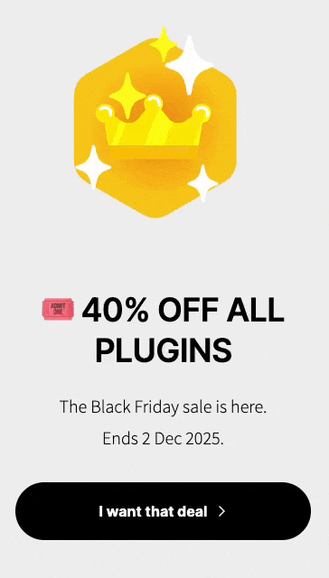 Promotional graphic for a Black Friday sale offering 40% off all plugins.