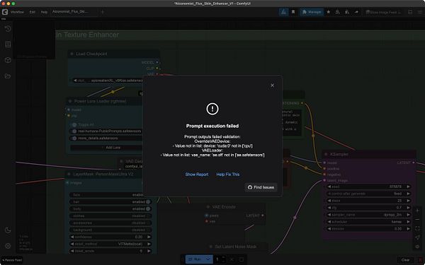 The image displays an error message from a software interface related to AI model execution.