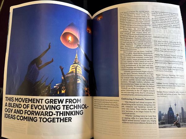 A magazine spread featuring a blend of text and imagery related to a movement influenced by technology and innovative ideas.